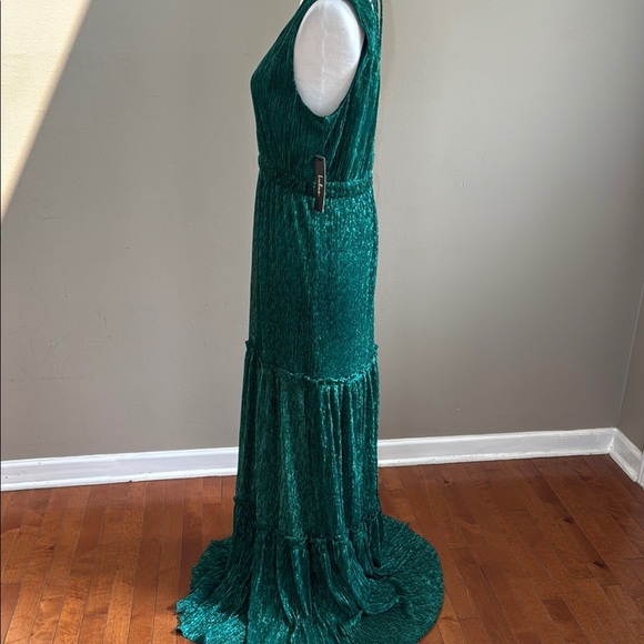 Lulu's Falling Star Teal Green Sleeveless Textured Knit Metallic Maxi Dress Sz L - Picture 9 of 15